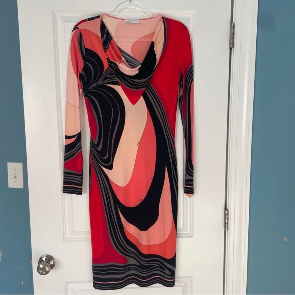 Vintage Emilio Pucci Silk Long Sleeve Midi Dress Size 12